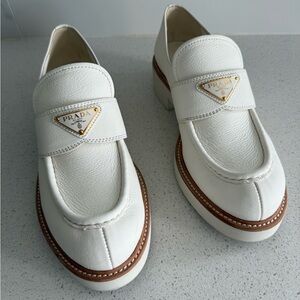 PRADA Triangle Logo Platform Loafer Ivory Size EU 39.5 US 9.5